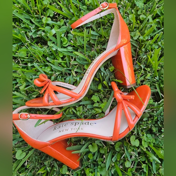 Kate Spade 7.5 Flamenco Bow Ankle Strap Block Sandal Heel In Dried Apricot - Picture 4 of 9